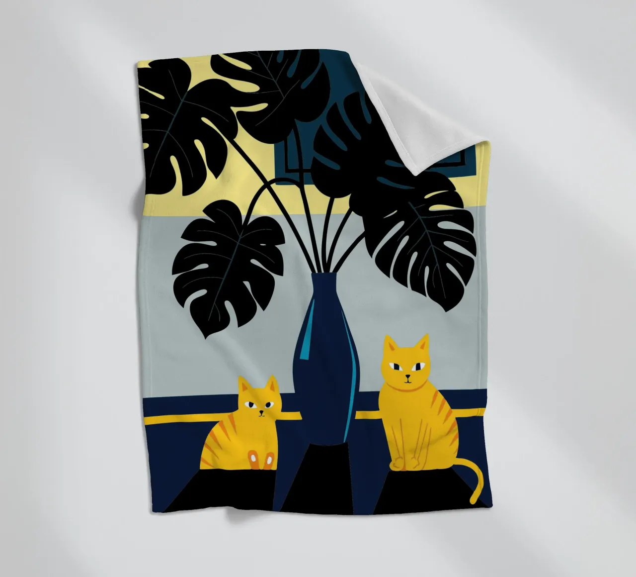 Gatto e fiore di Monstera coperta in pile da TODAY'S SHOP