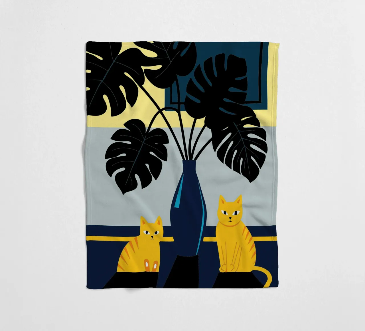Gatto e fiore di Monstera coperta in pile da TODAY'S SHOP