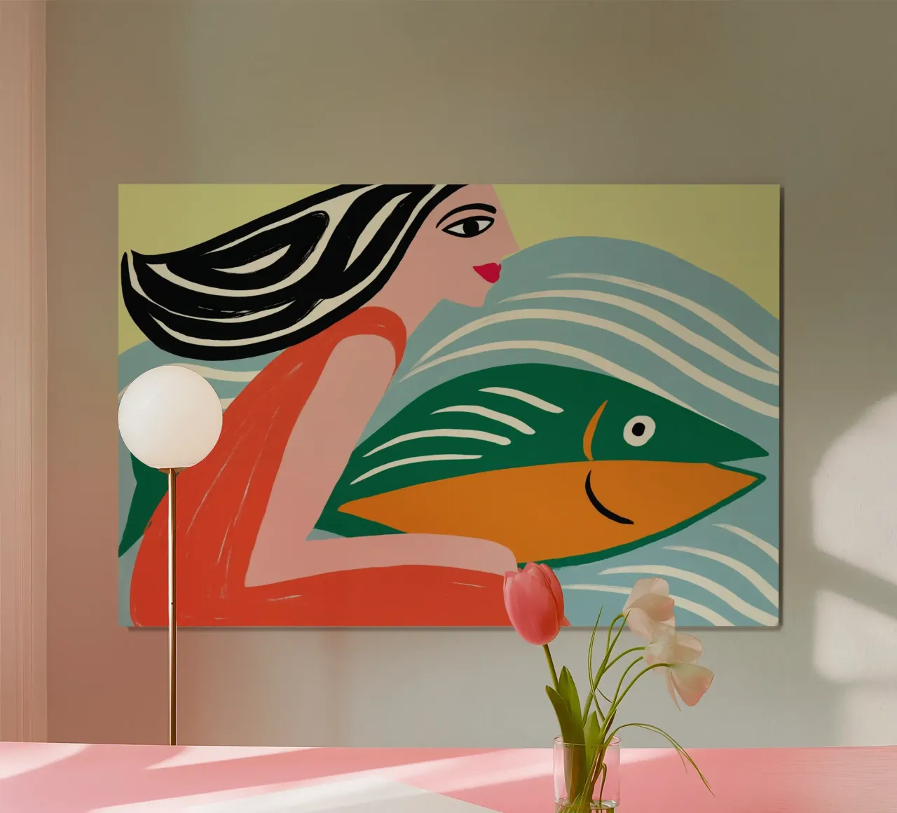 Maritime Urlaubsstimmung | Frau mit Fisch im Meer Poster von Autofocus