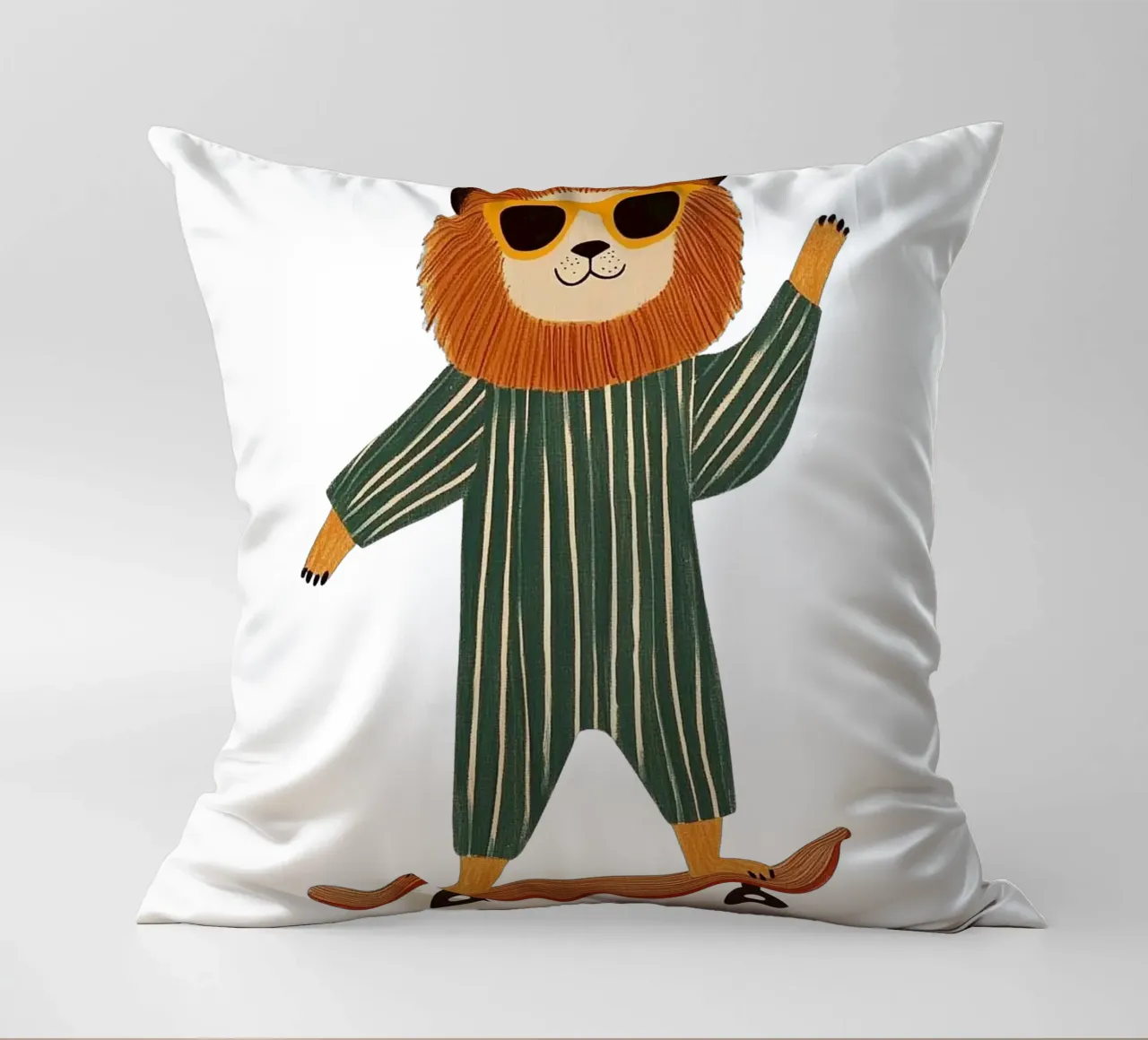 Lion on skateboard decorative cushion by HookASmile