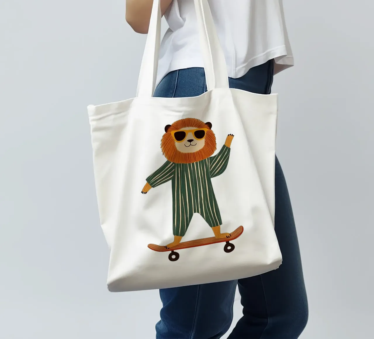 Lion on skateboard tote bag by HookASmile