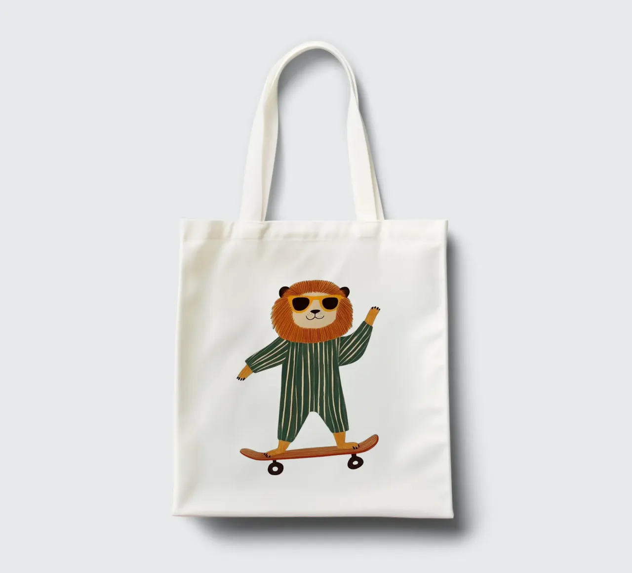 Lion on skateboard tote bag by HookASmile