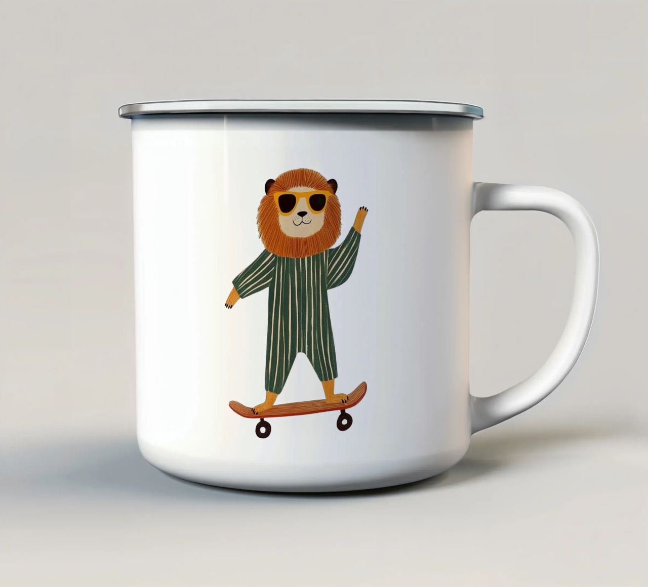 Leone su skateboard tazza in smalto da HookASmile