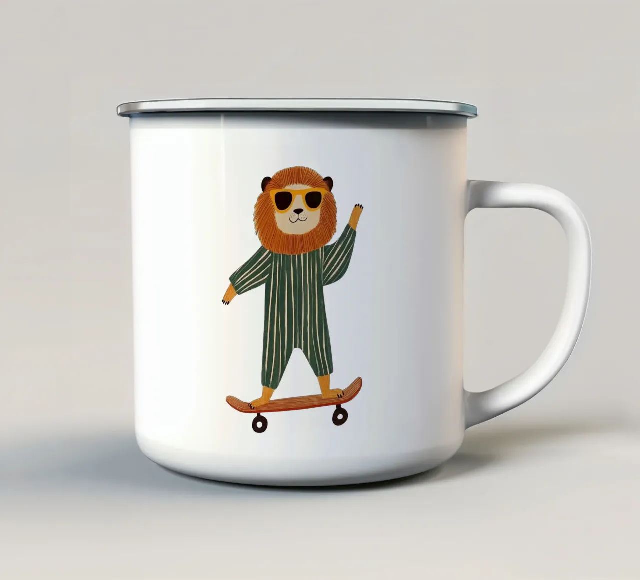 Leone su skateboard tazza in smalto da HookASmile