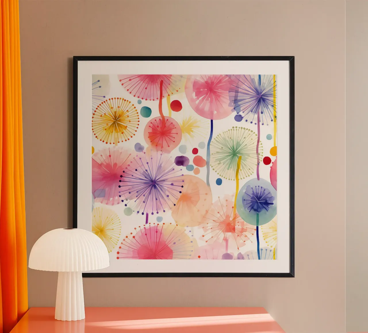 Denti di leone ad occhi aperti poster con telaio in legno da Botanical Pattern House