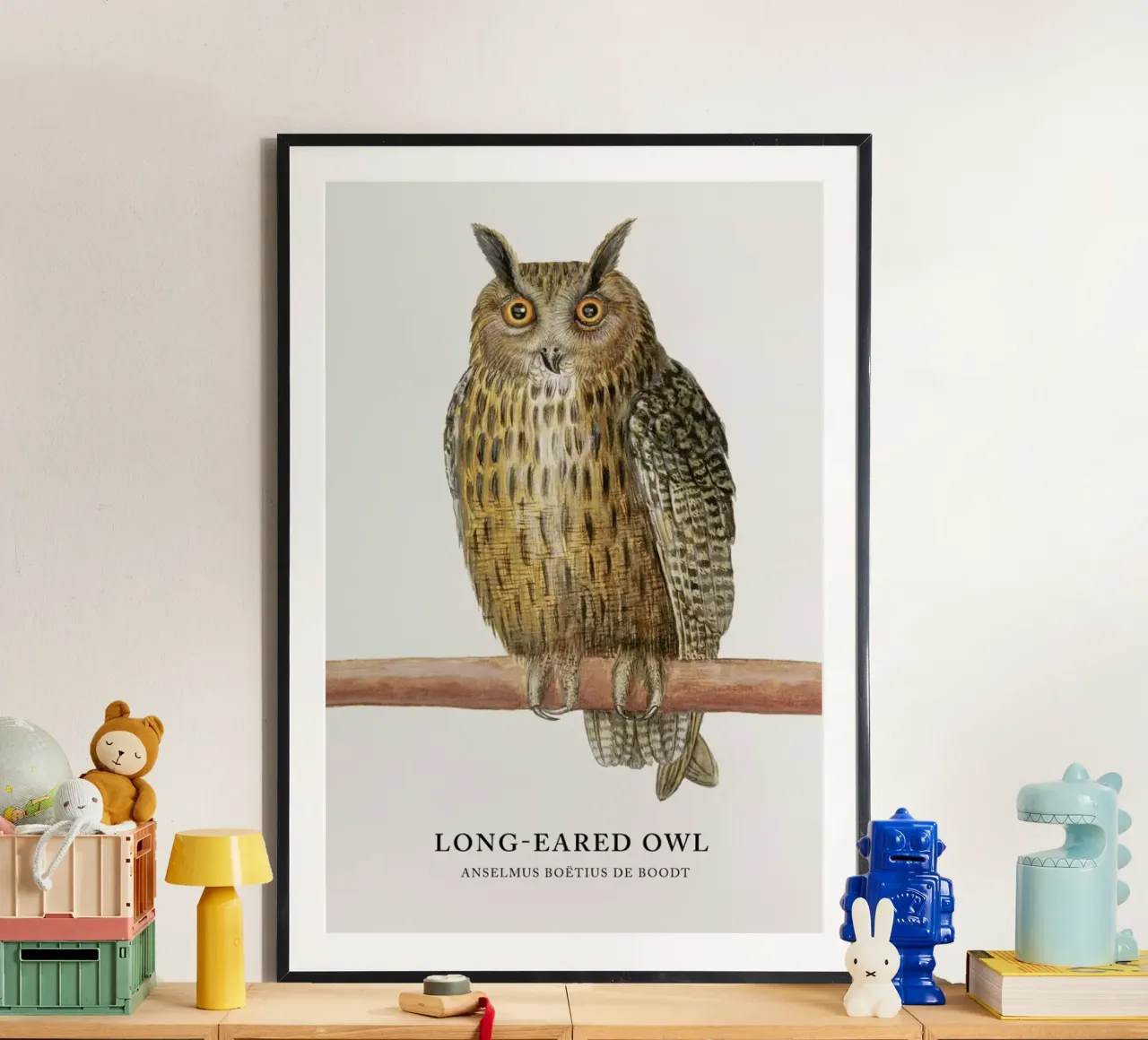 Anselmus Boëtius de Boodt - Long-eared Owl poster con telaio in legno da Vintage by JUNIQE