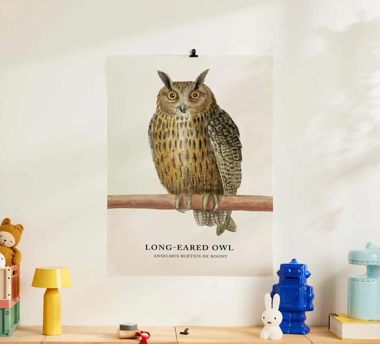 Anselmus Boëtius de Boodt - Long-eared Owl poster con telaio in legno da Vintage by JUNIQE