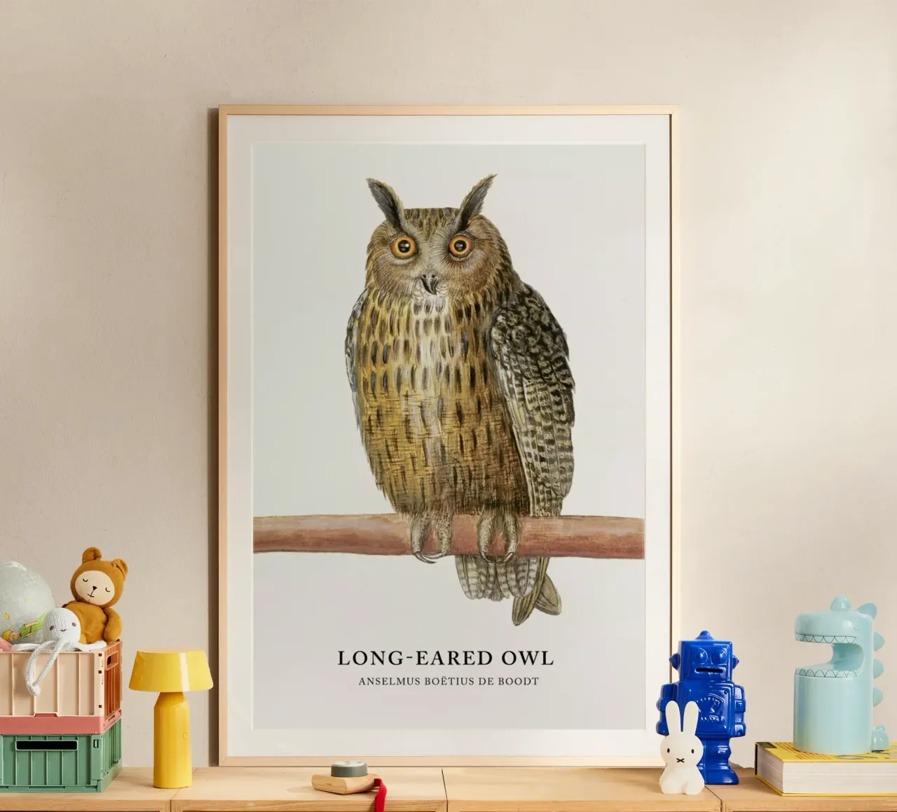 Anselmus Boëtius de Boodt - Long-eared Owl poster con telaio in legno da Vintage by JUNIQE
