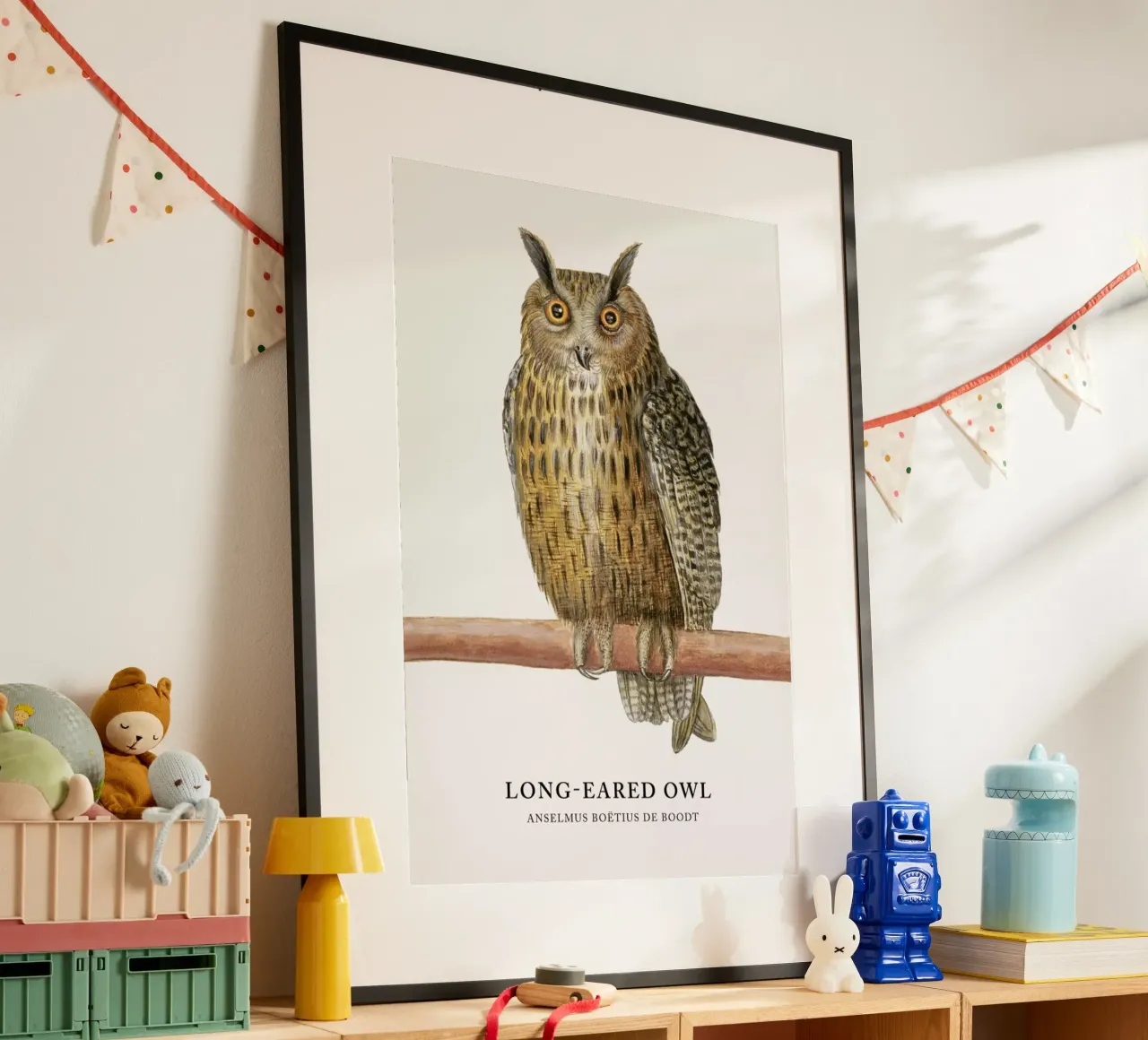 Anselmus Boëtius de Boodt - Long-eared Owl poster con telaio in legno da Vintage by JUNIQE