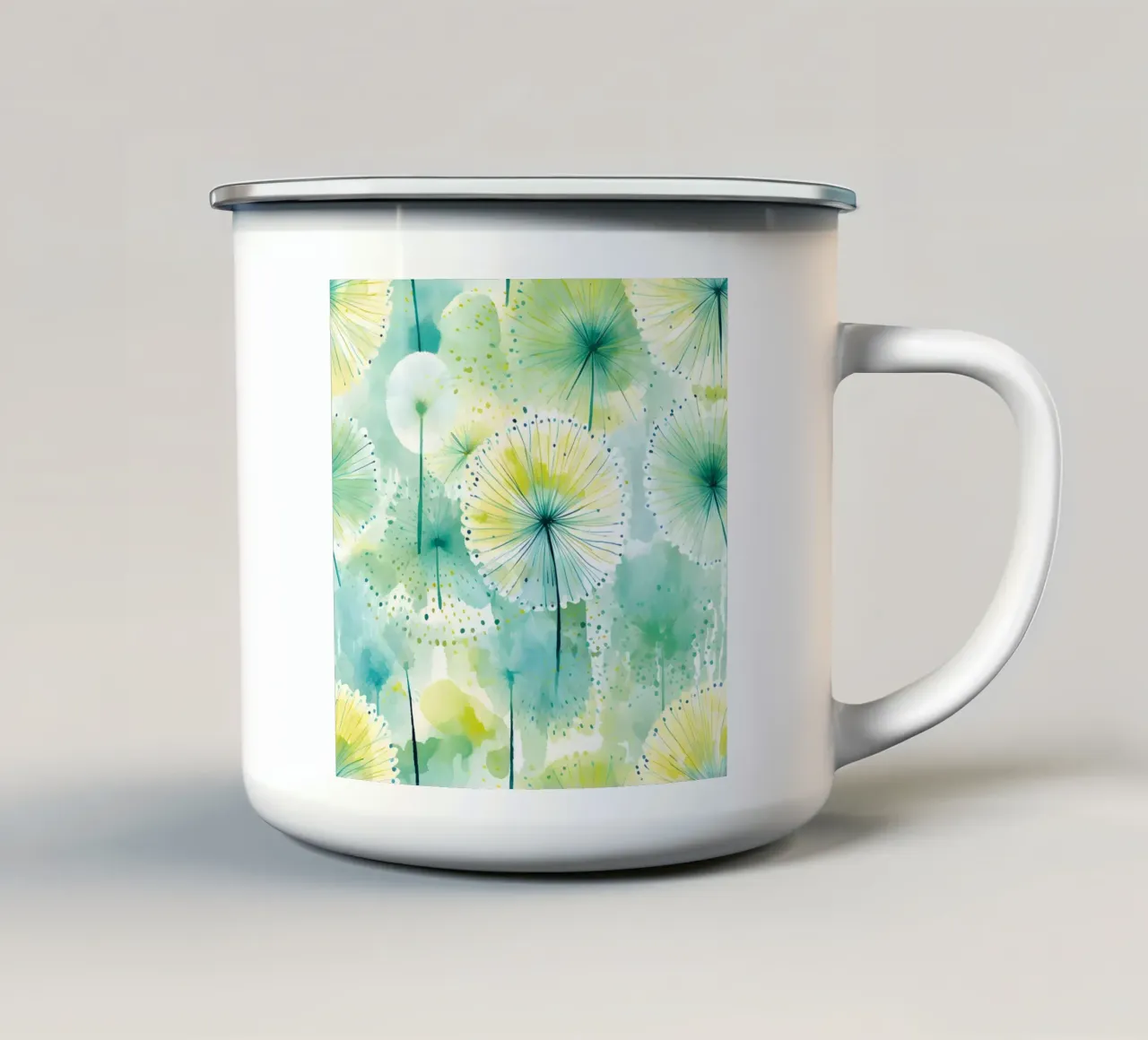 Denti di leone ad occhi aperti tazza in smalto da Botanical Pattern House