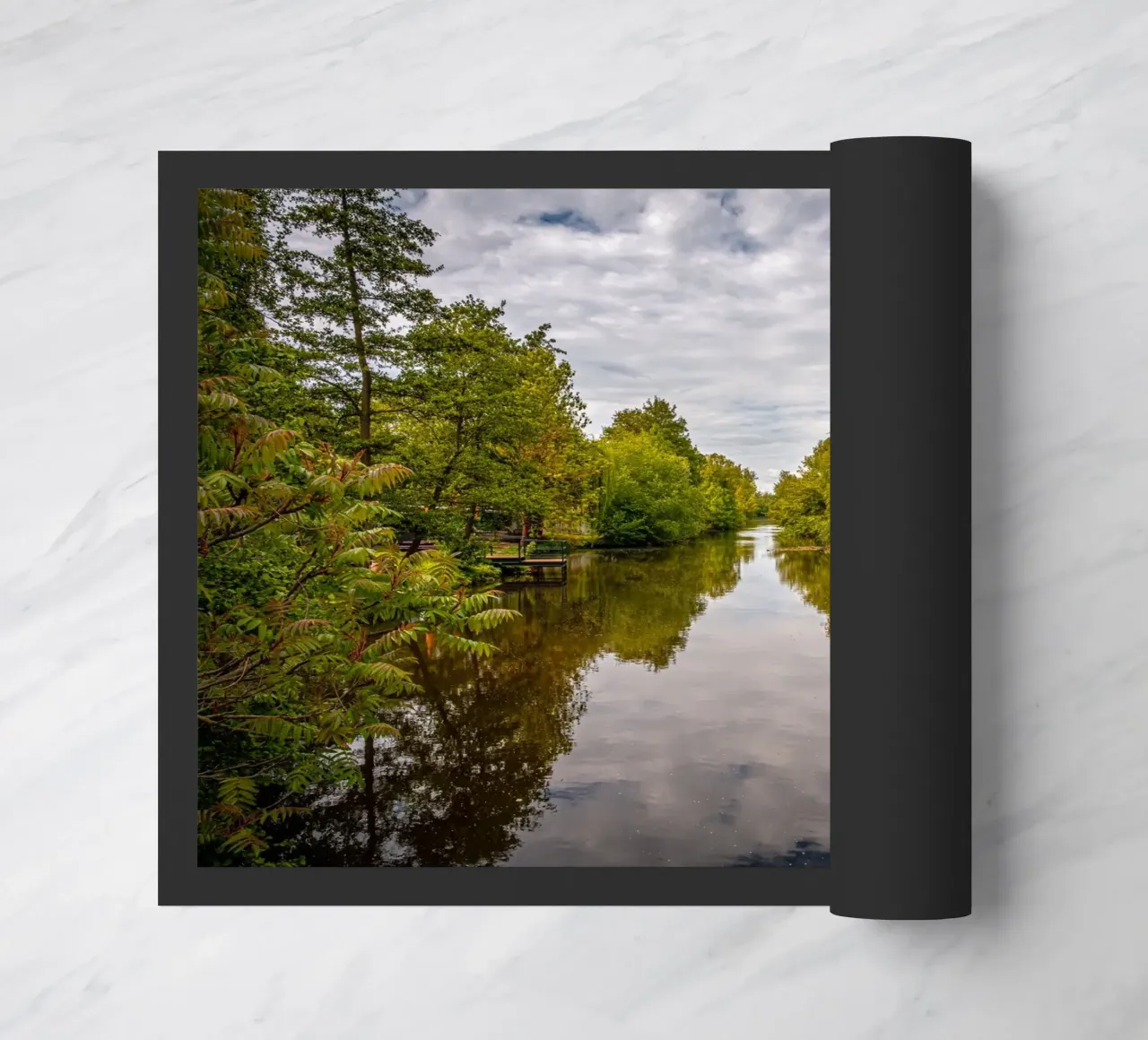View of the river Saale with reflections of the trees on the bank doormat by Marcus Beckert | Fotografie
