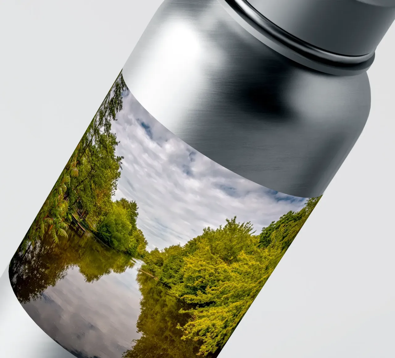 View of the river Saale with reflections of the trees on the bank sticker by Marcus Beckert | Fotografie