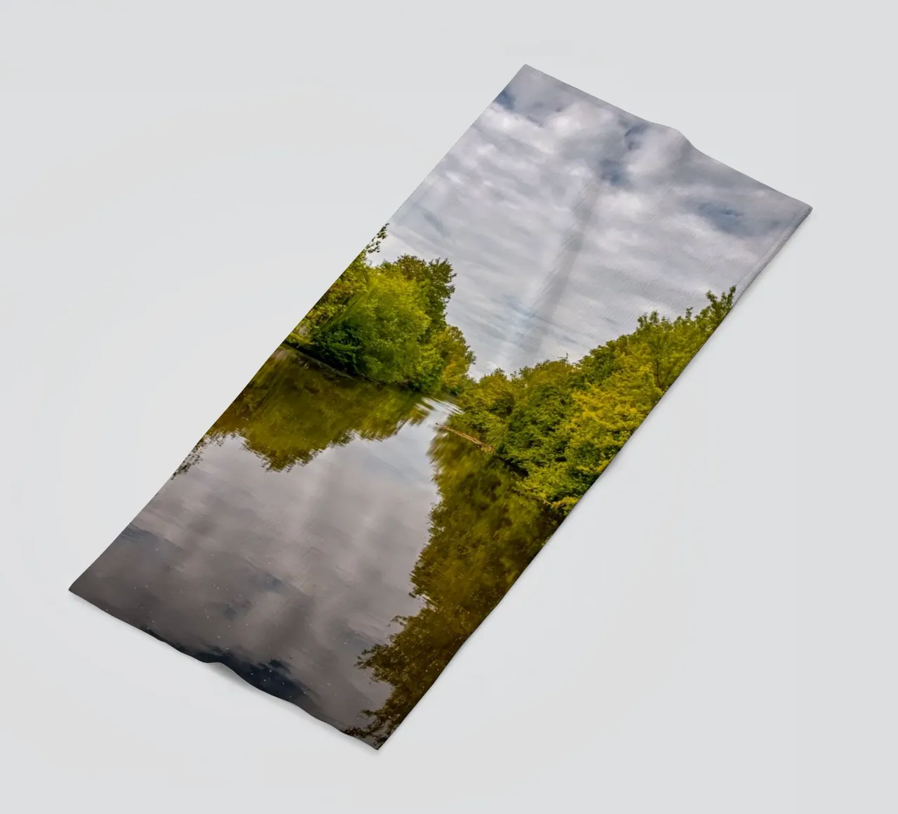 View of the river Saale with reflections of the trees on the bank beach towel by Marcus Beckert | Fotografie