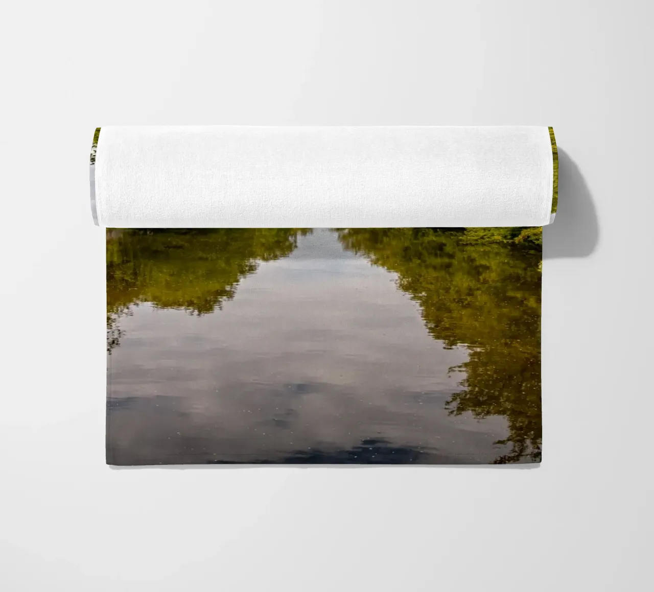 View of the river Saale with reflections of the trees on the bank beach towel by Marcus Beckert | Fotografie