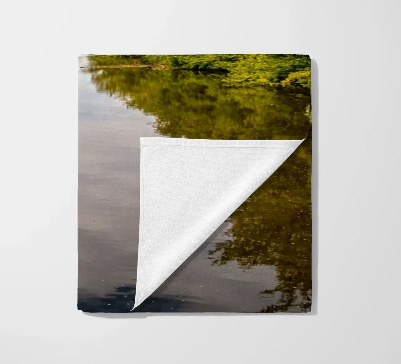 View of the river Saale with reflections of the trees on the bank beach towel by Marcus Beckert | Fotografie