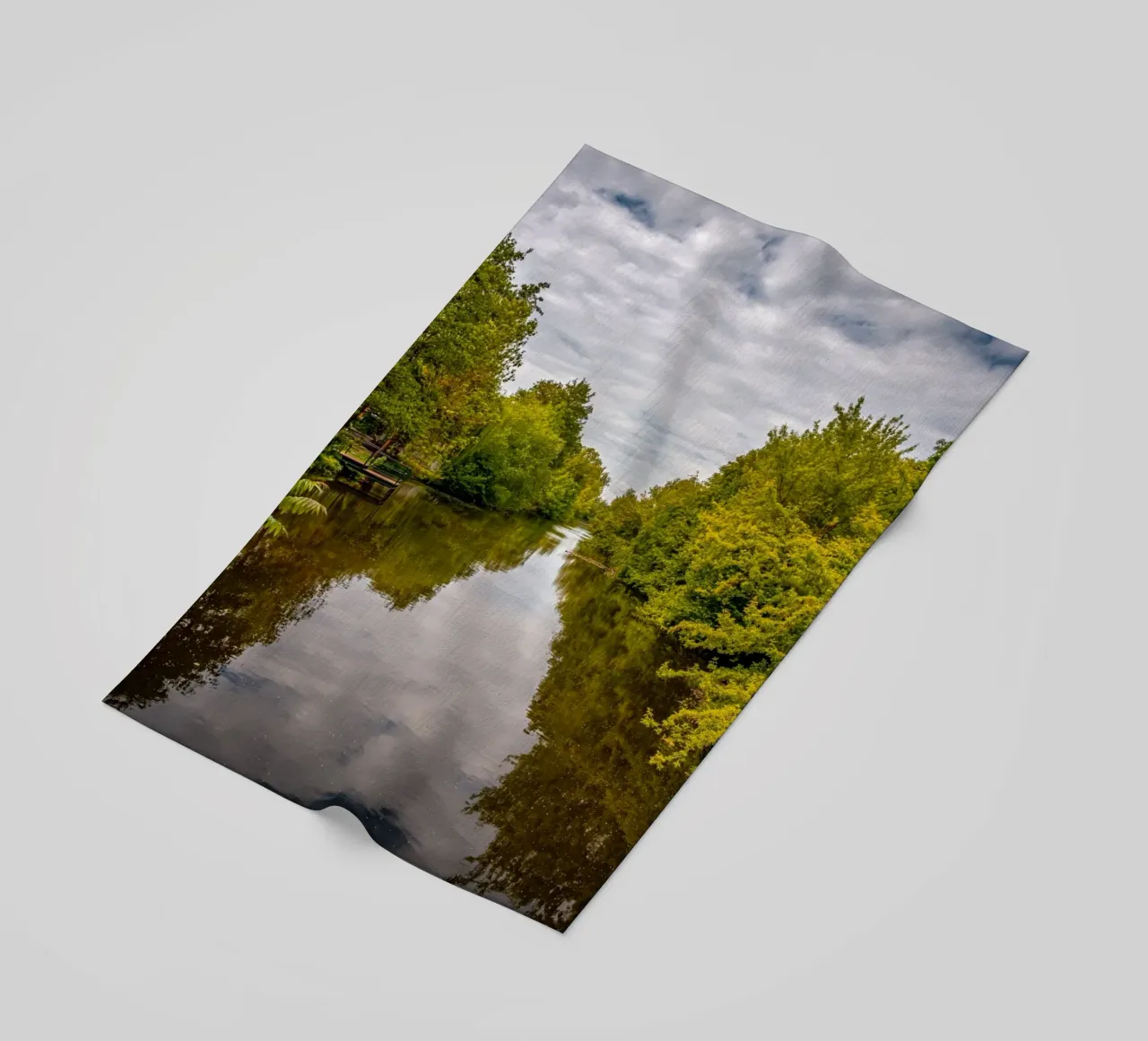 View of the river Saale with reflections of the trees on the bank beach towel by Marcus Beckert | Fotografie