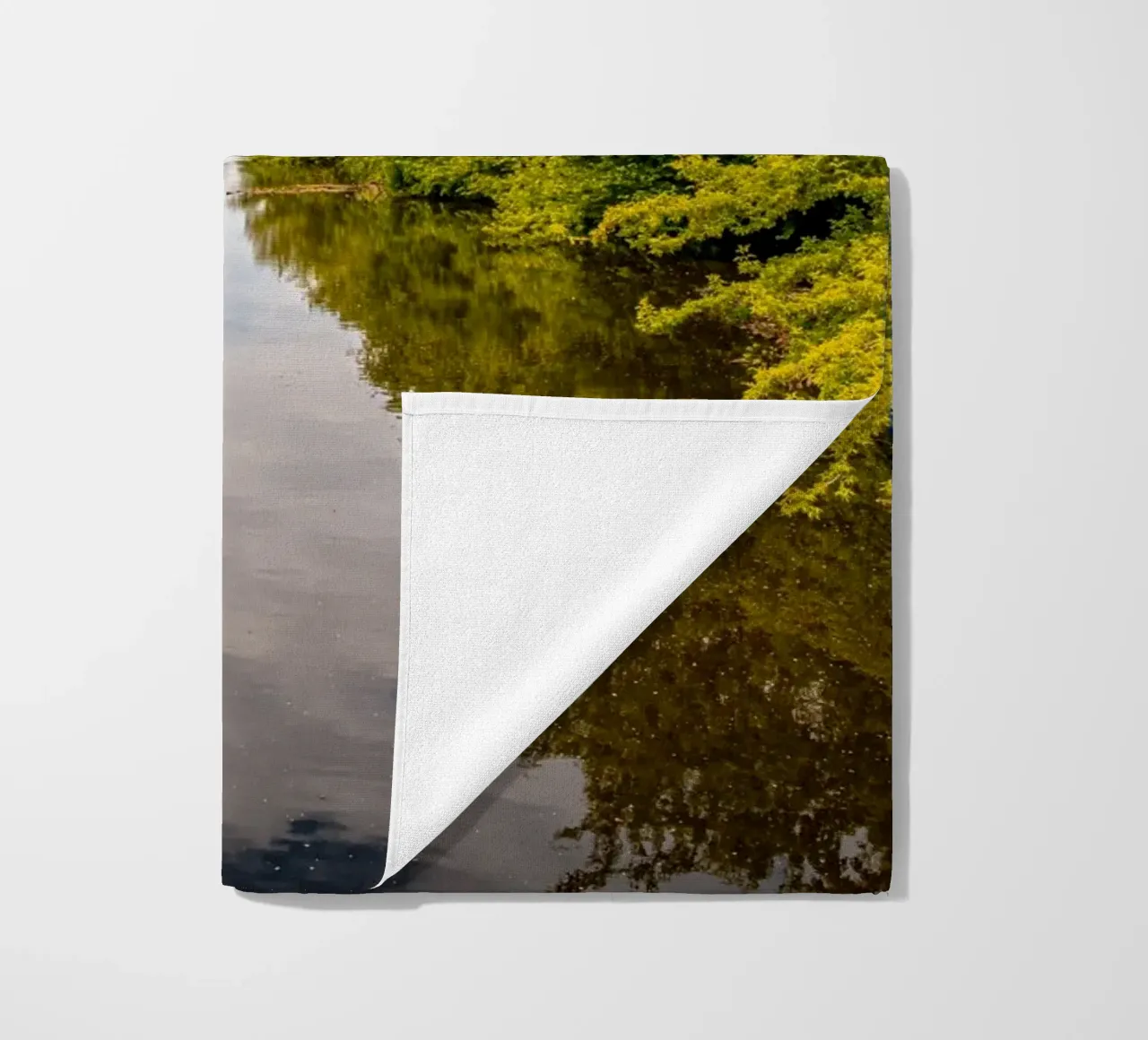View of the river Saale with reflections of the trees on the bank beach towel by Marcus Beckert | Fotografie