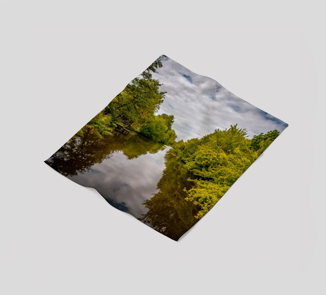 View of the river Saale with reflections of the trees on the bank fleece blanket by Marcus Beckert | Fotografie