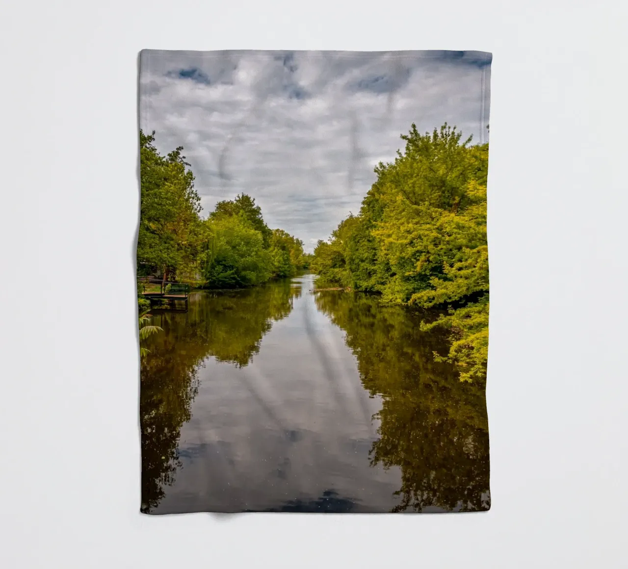 View of the river Saale with reflections of the trees on the bank fleece blanket by Marcus Beckert | Fotografie