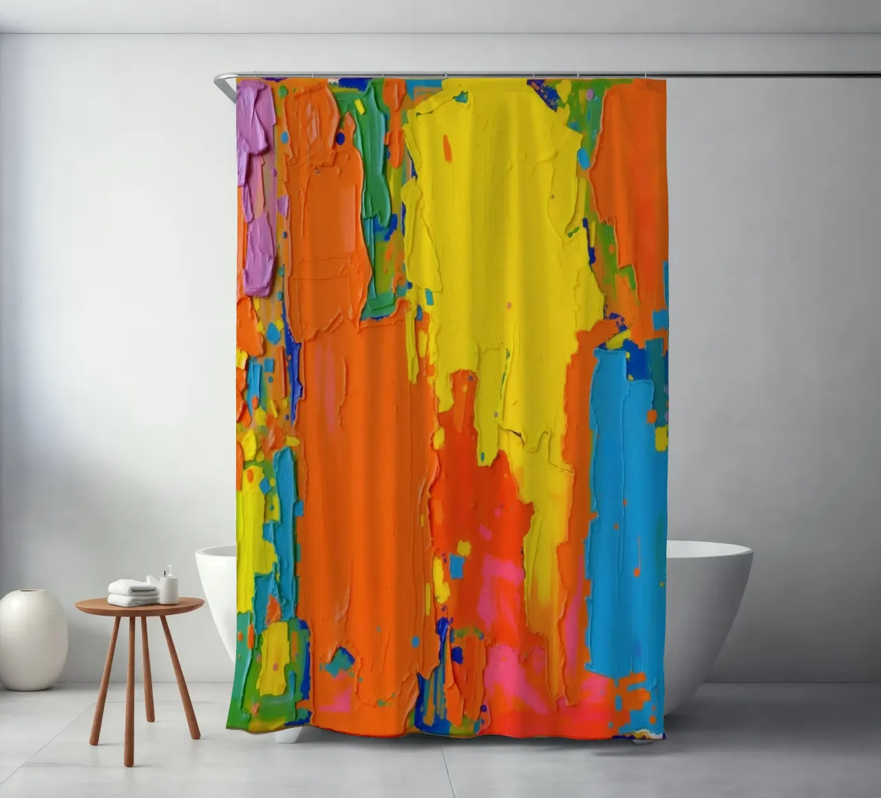 Abstraktes Gemälde mit leuchtenden Farben und strukturiertem Muster Duschvorhang von DesignDoodle