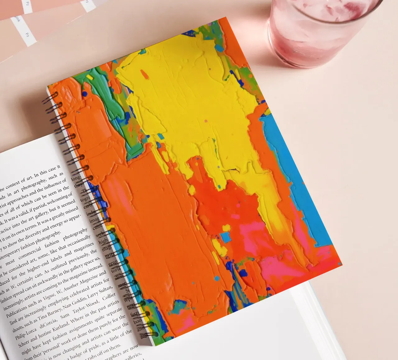 abstract painting showcasing vibrant colors and textured pat spiral notebook by DesignDoodle