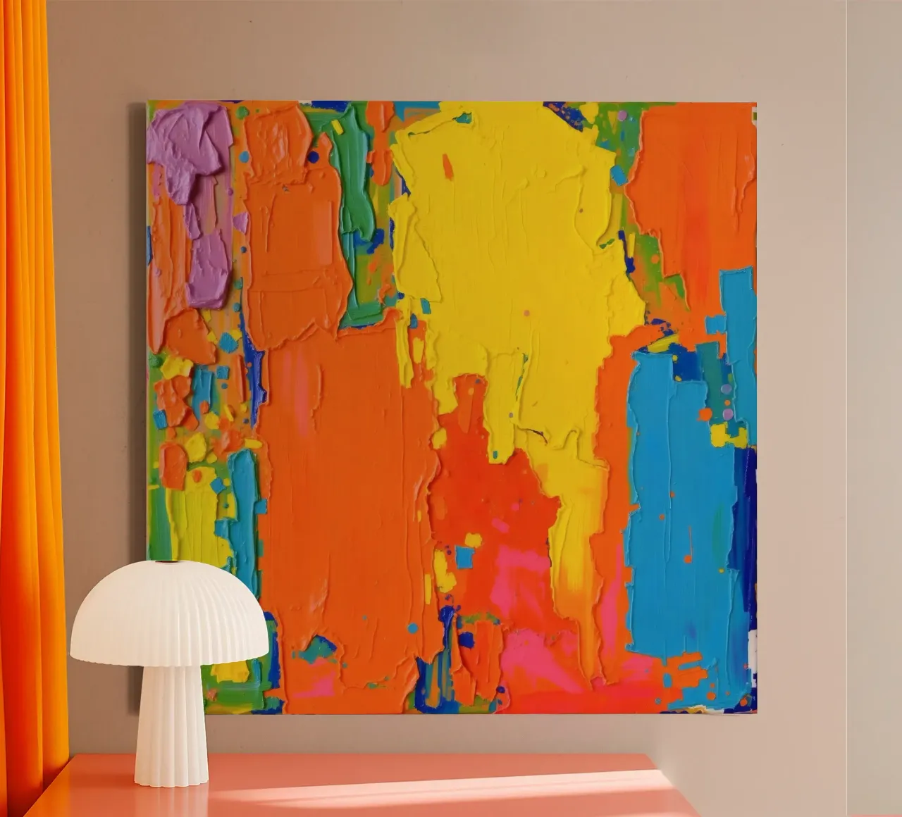 abstract schilderij met levendige kleuren en structuurpatronen canvas met Baklijst van DesignDoodle