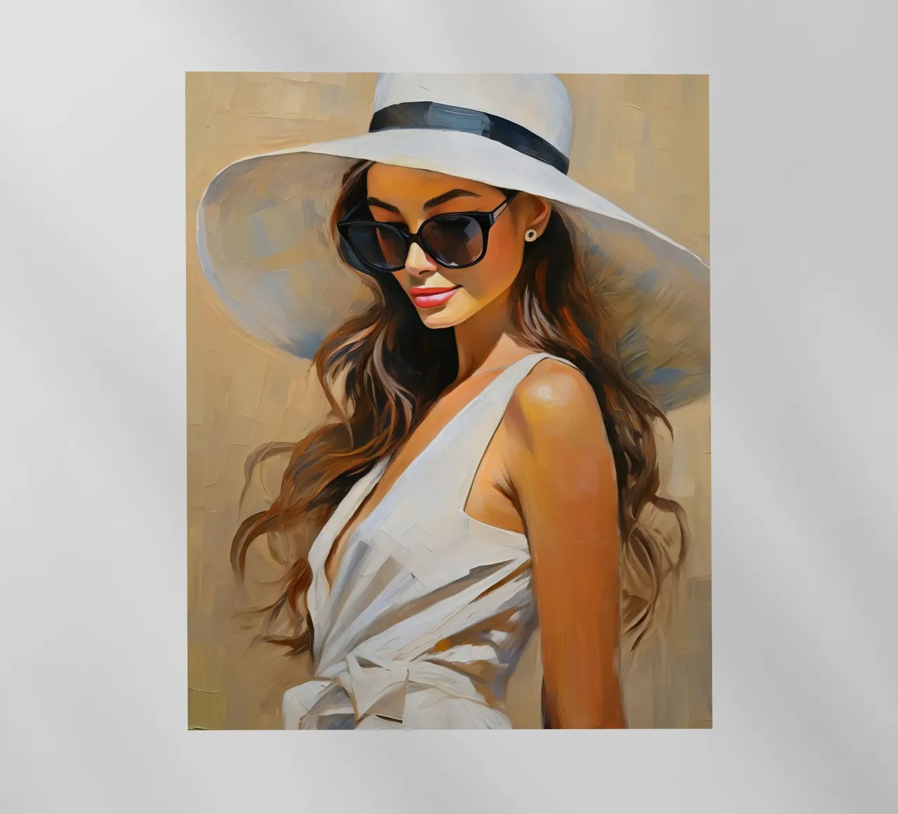 Ritratto di donna in abito bianco estivo e cappello pellicola backlit da Take Your Art BV