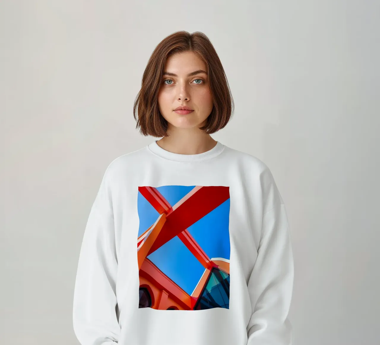 geometric architecture under clear blue sky captures modern sweatshirt by DesignDoodle