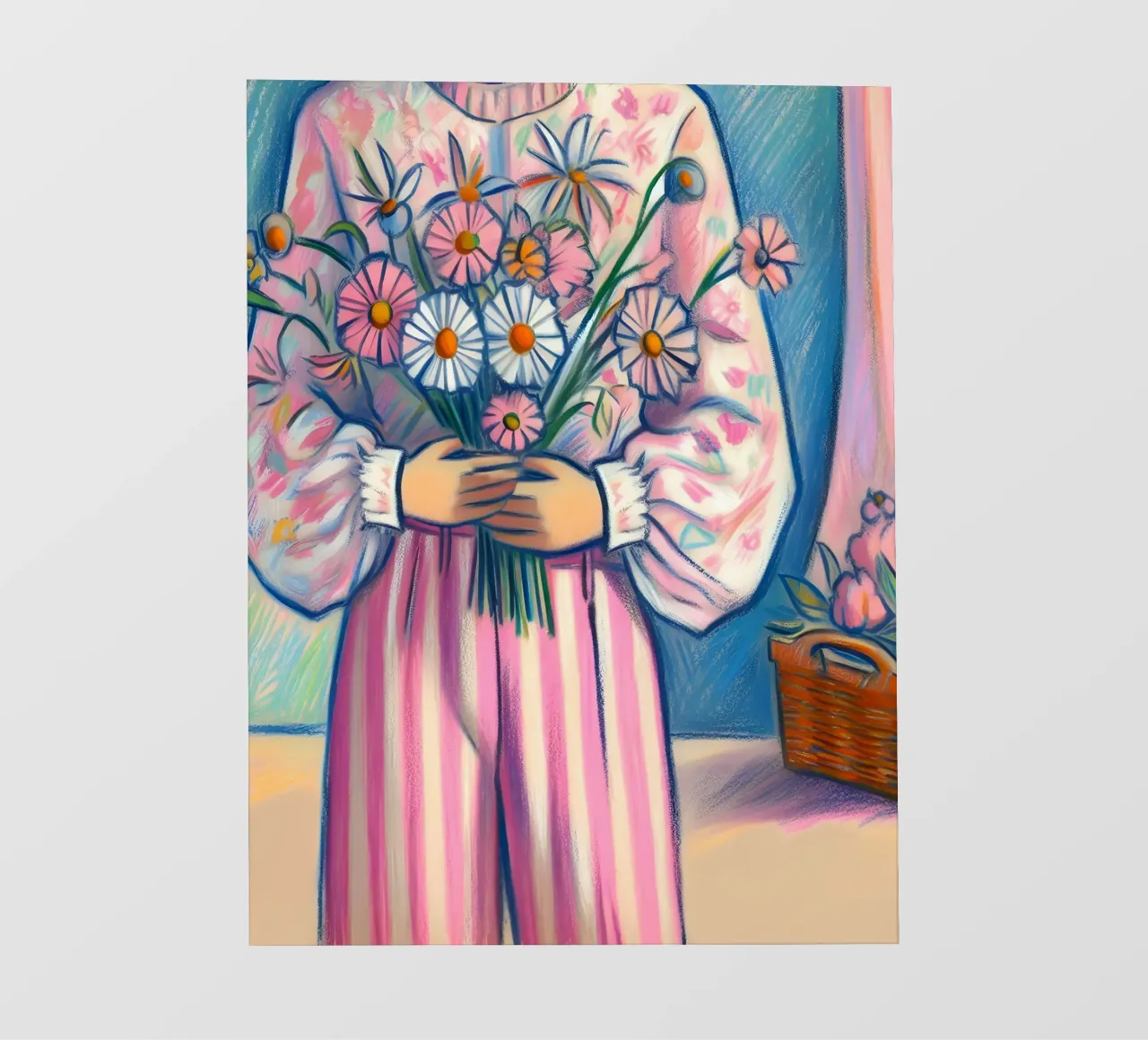 DONNA CALMA CON FIORI IN MANO RITRATTO telo in pvc da ARTOMATIC