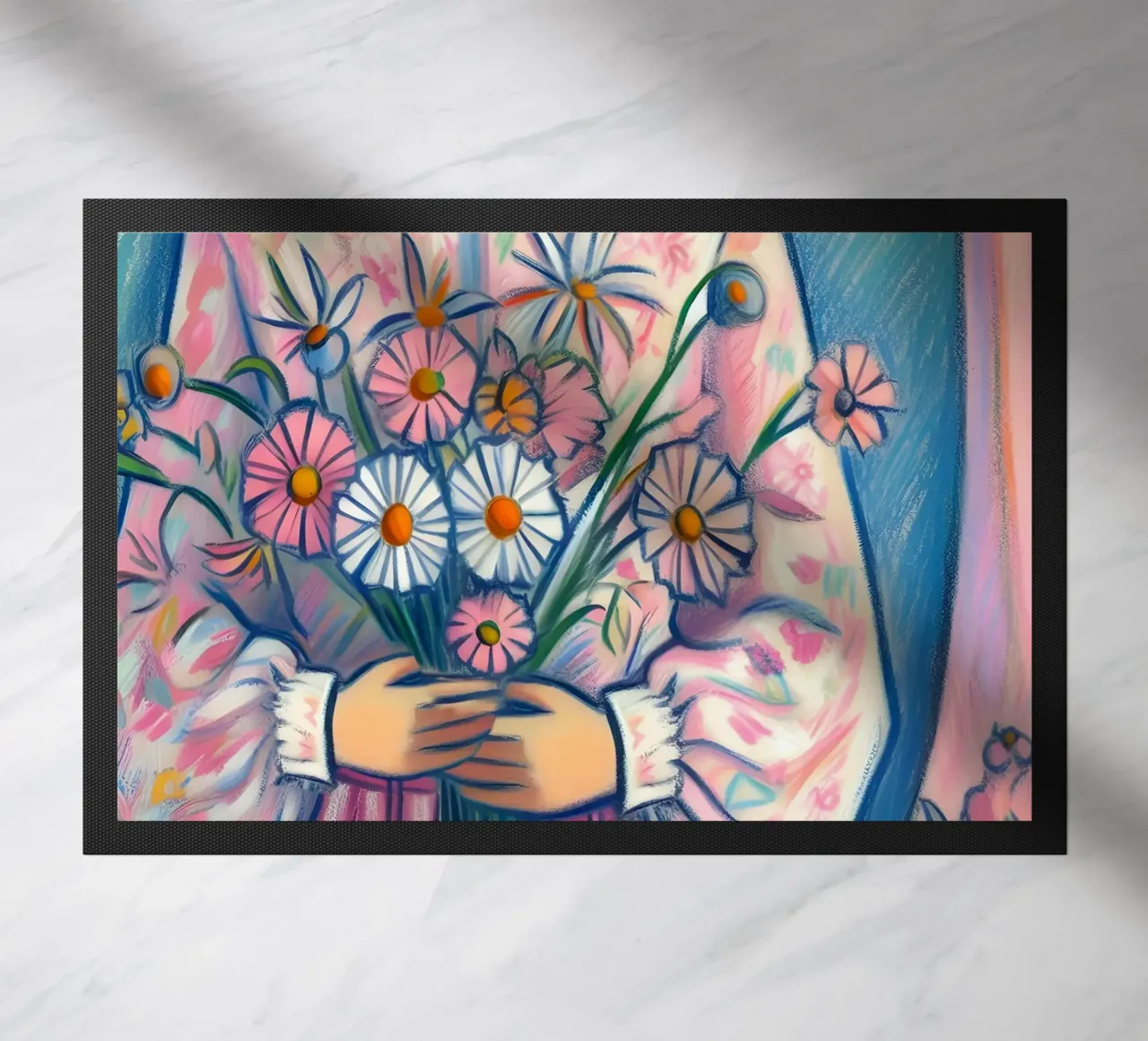 DONNA CALMA CON FIORI IN MANO RITRATTO zerbino da ARTOMATIC