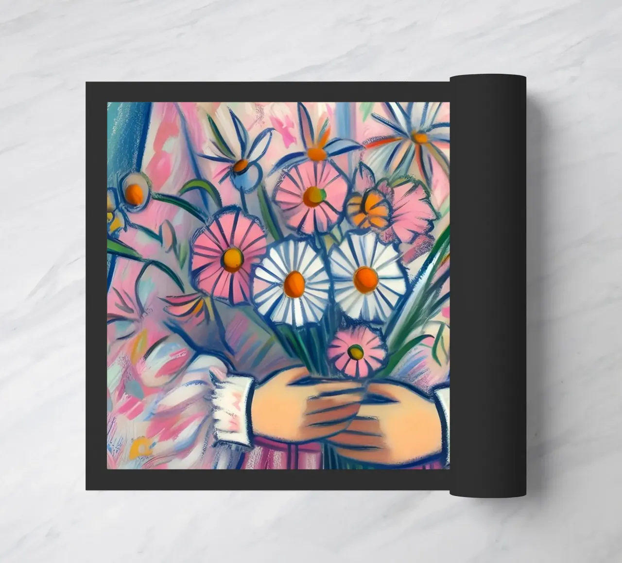 DONNA CALMA CON FIORI IN MANO RITRATTO zerbino da ARTOMATIC