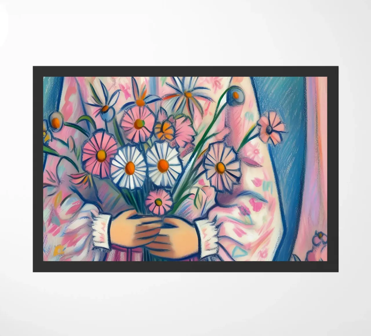 DONNA CALMA CON FIORI IN MANO RITRATTO zerbino da ARTOMATIC