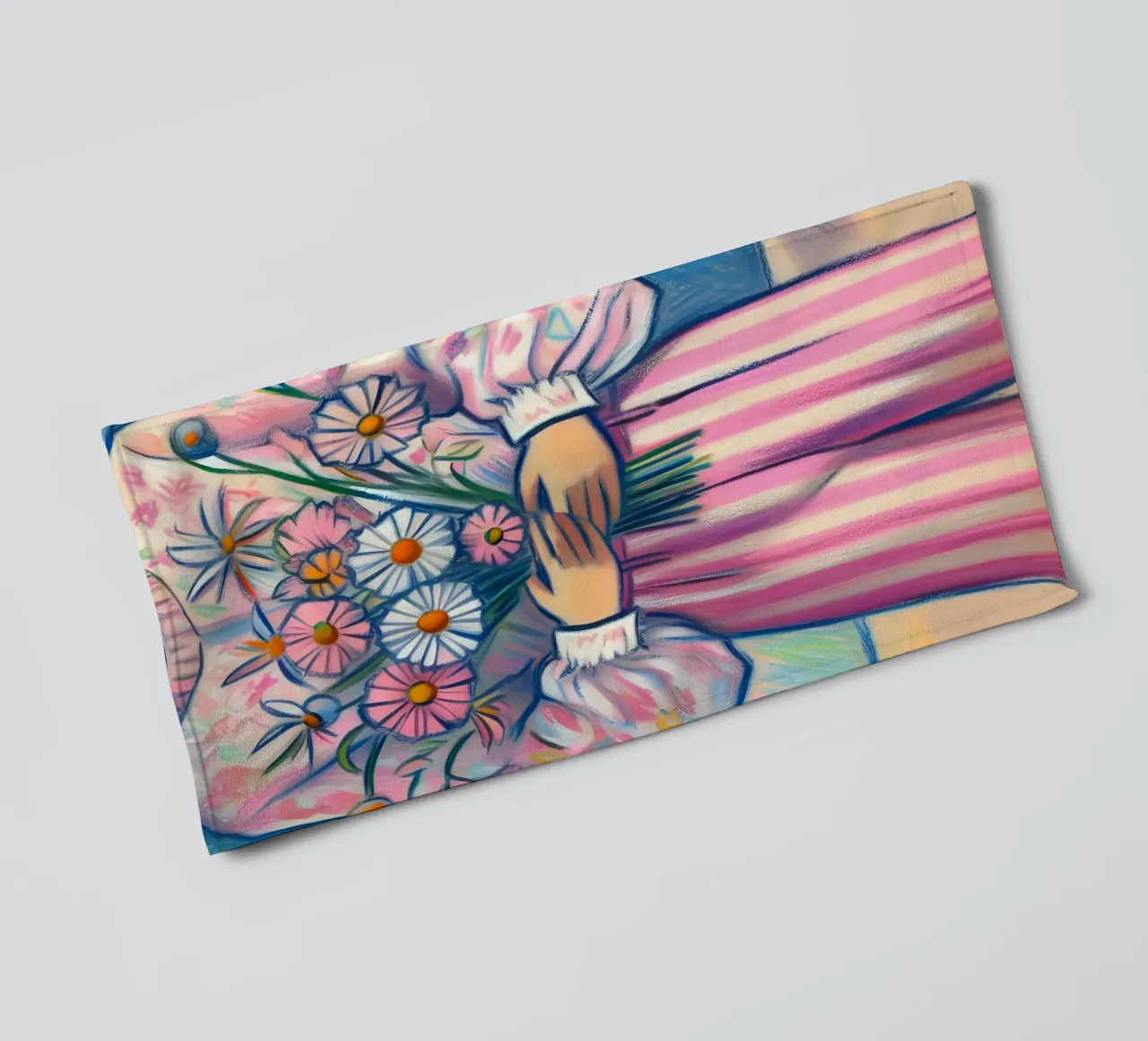 DONNA CALMA CON FIORI IN MANO RITRATTO asciugamano da bagno da ARTOMATIC