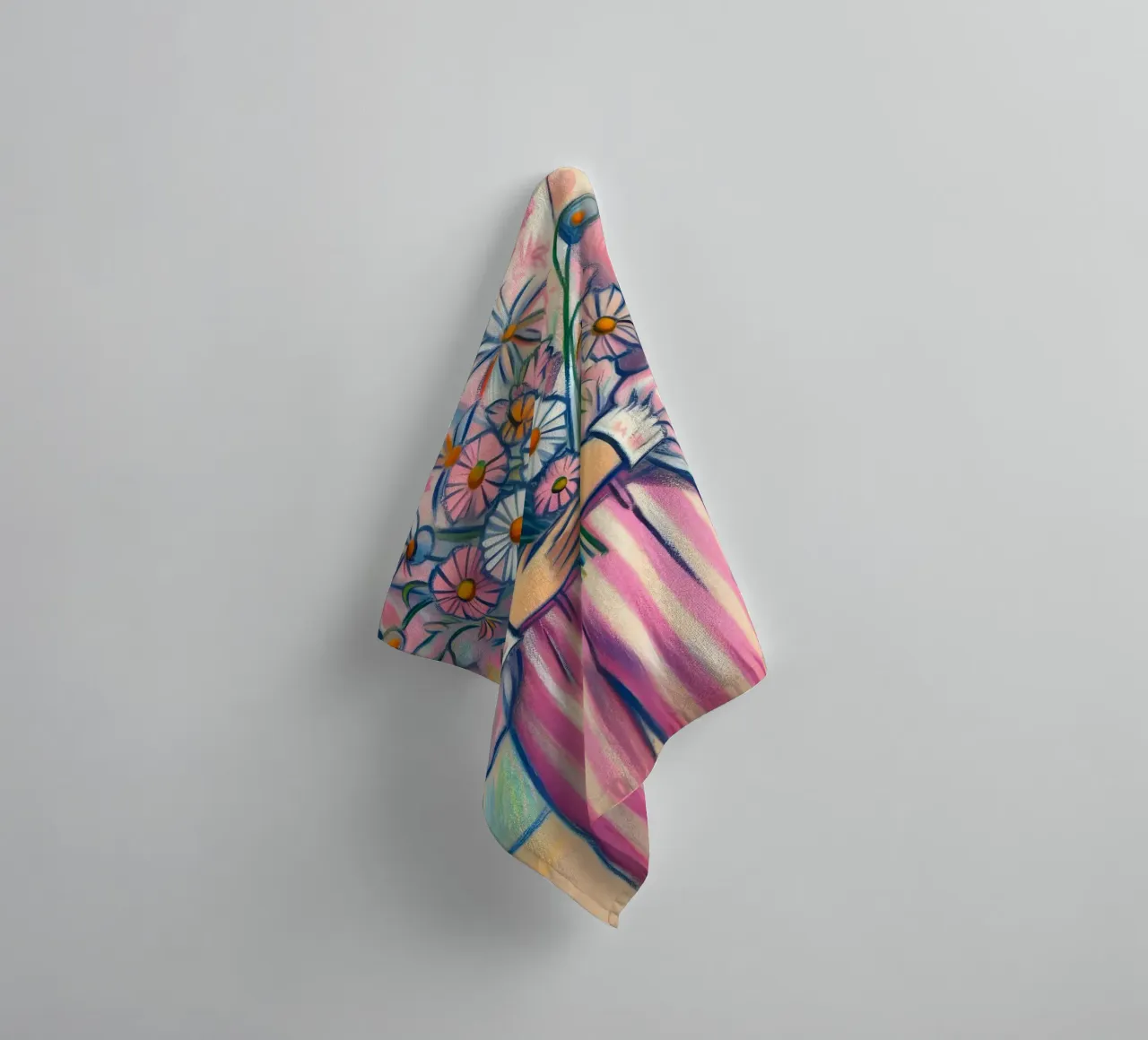 DONNA CALMA CON FIORI IN MANO RITRATTO asciugamano da bagno da ARTOMATIC