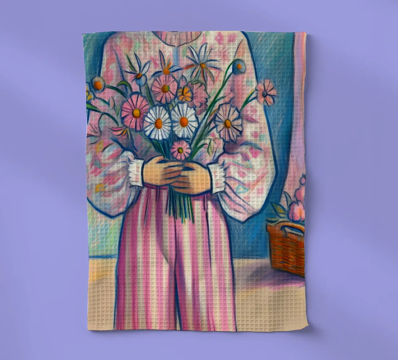 DONNA CALMA CON FIORI IN MANO RITRATTO canovaccio da cucina da ARTOMATIC