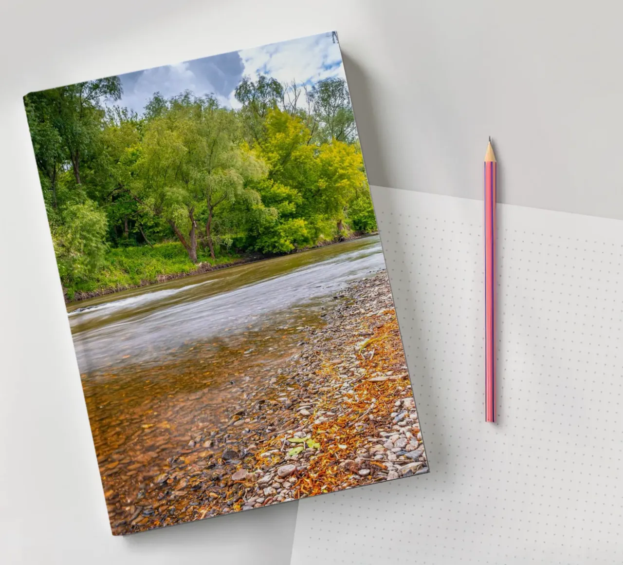 River Saale with pebble beach near Jena in spring notebook by Marcus Beckert | Fotografie