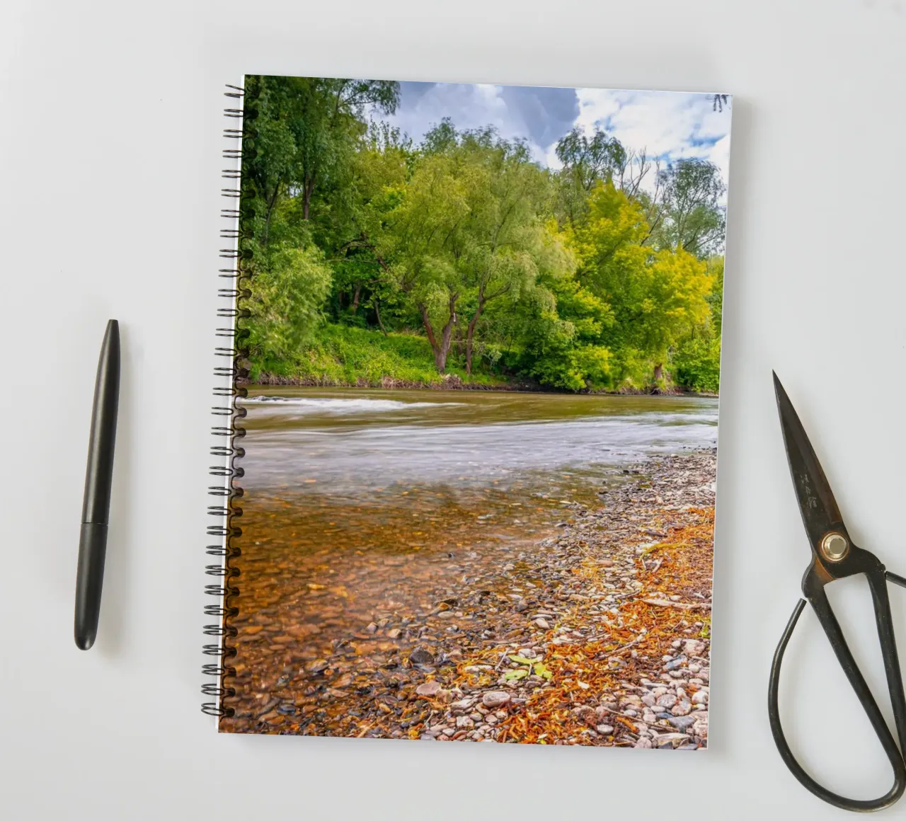 River Saale with pebble beach near Jena in spring spiral notebook by Marcus Beckert | Fotografie