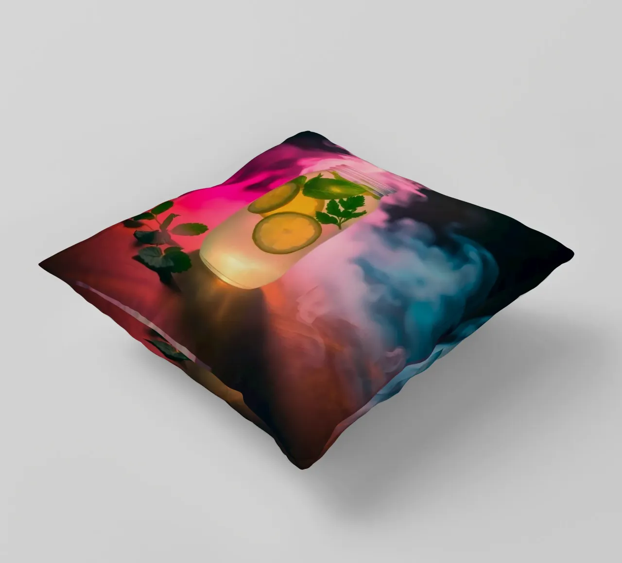 Bevanda rinfrescante con lime e menta circondata da colori cuscino da DesignDoodle