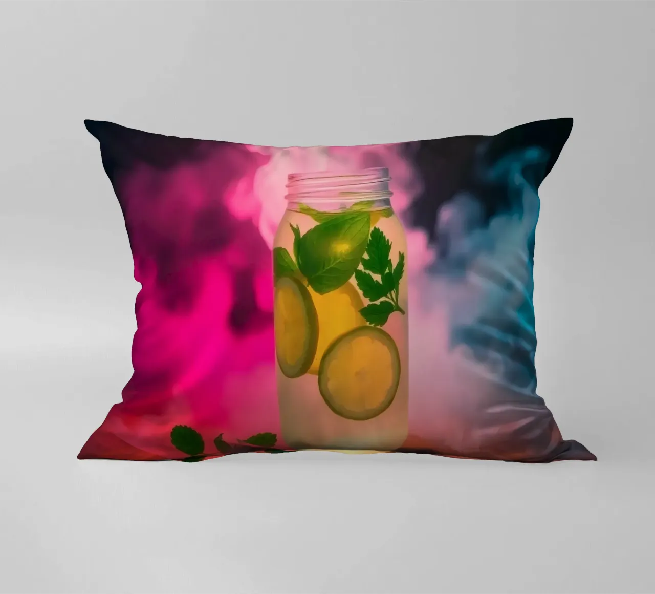 Bevanda rinfrescante con lime e menta circondata da colori cuscino da DesignDoodle