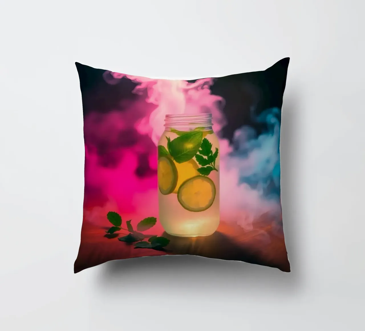Bevanda rinfrescante con lime e menta circondata da colori cuscino da DesignDoodle