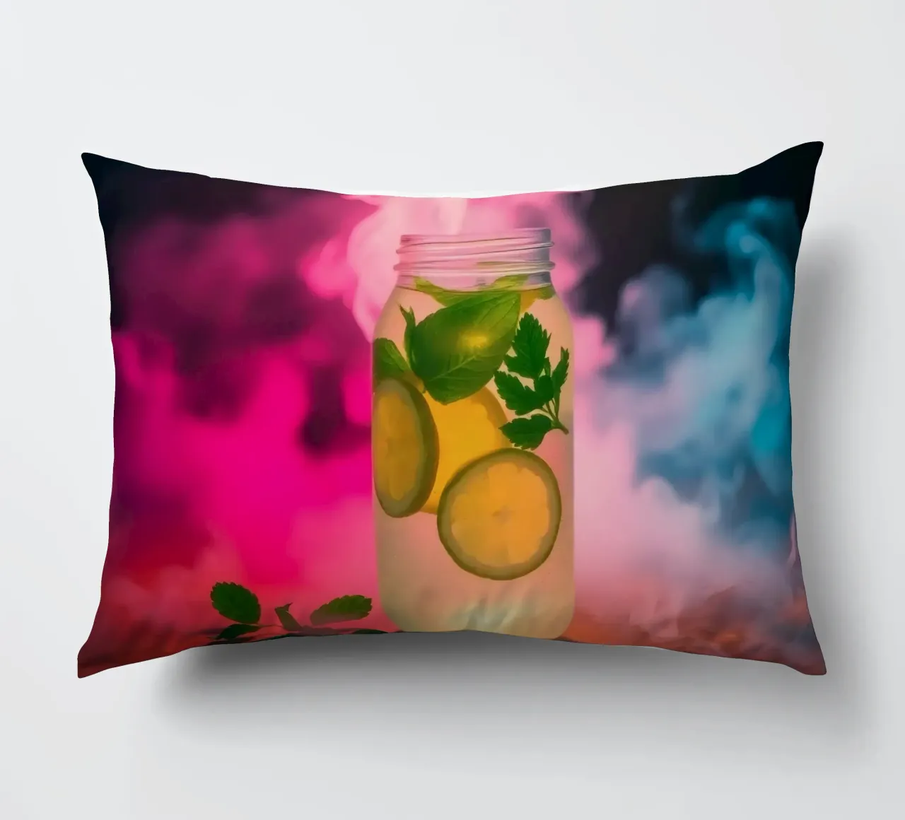Bevanda rinfrescante con lime e menta circondata da colori cuscino da DesignDoodle