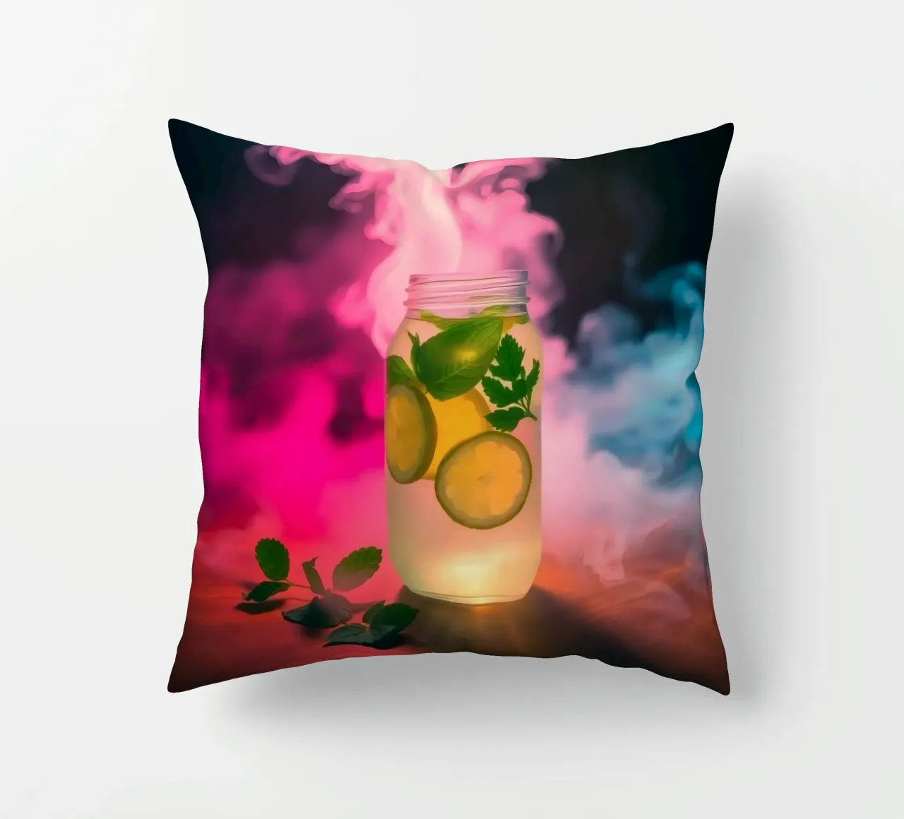 Bevanda rinfrescante con lime e menta circondata da colori cuscino da DesignDoodle