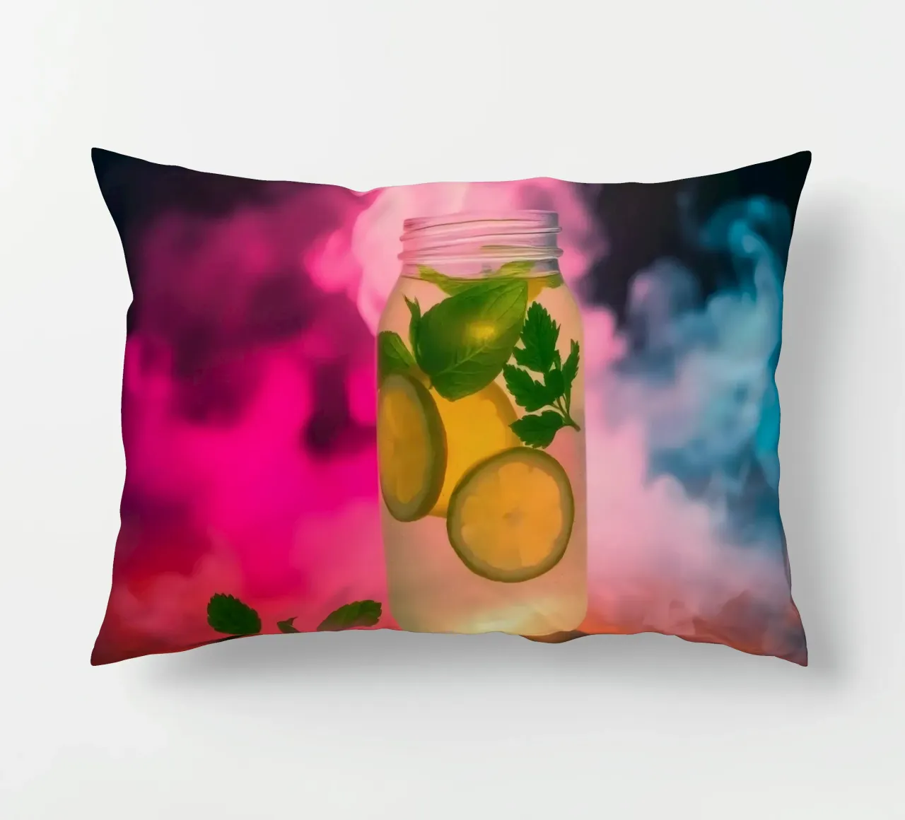 Bevanda rinfrescante con lime e menta circondata da colori cuscino da DesignDoodle