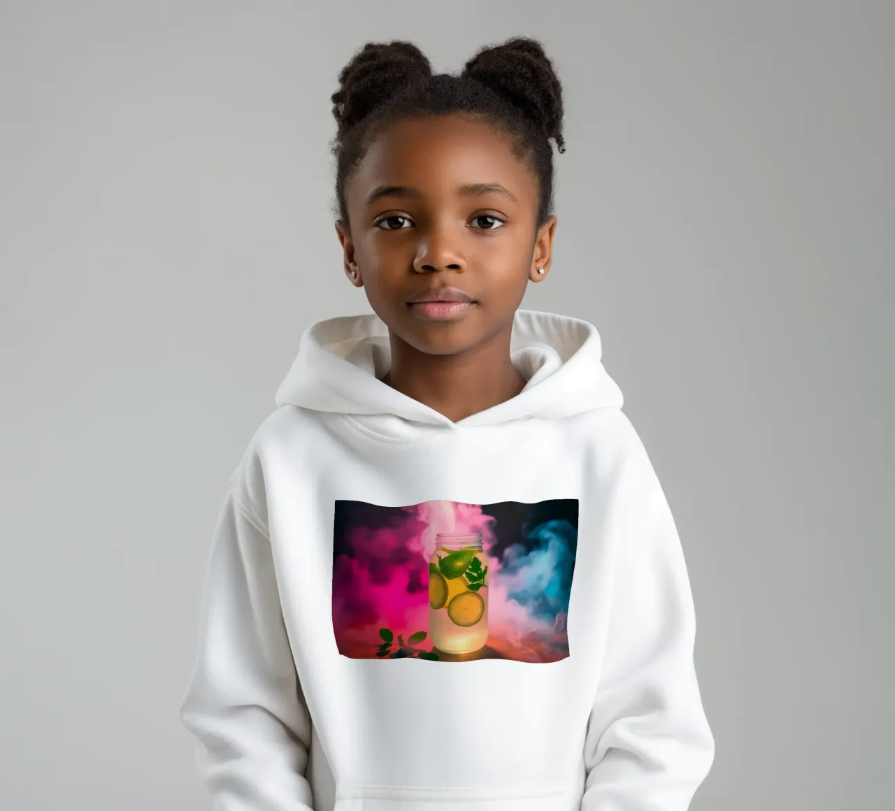 Bebida refrescante con lima y menta rodeada de colorfu sudadera con capucha para niño de DesignDoodle