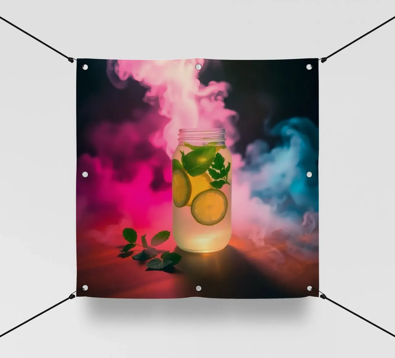 Bevanda rinfrescante con lime e menta circondata da colori telo in pvc da DesignDoodle