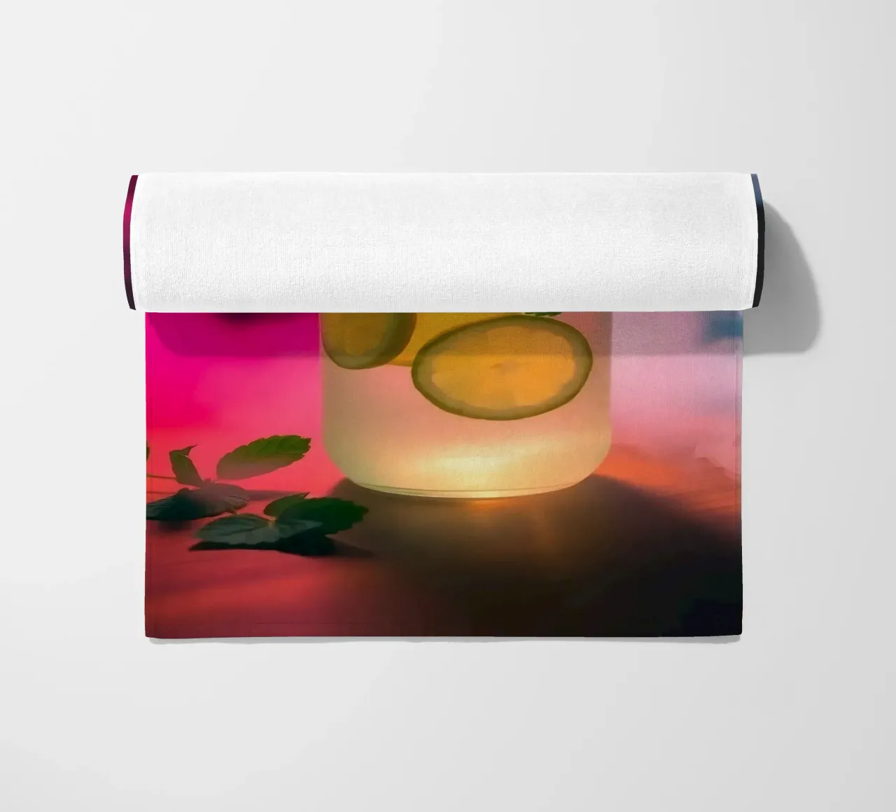 Bevanda rinfrescante con lime e menta circondata da colori telo mare da DesignDoodle