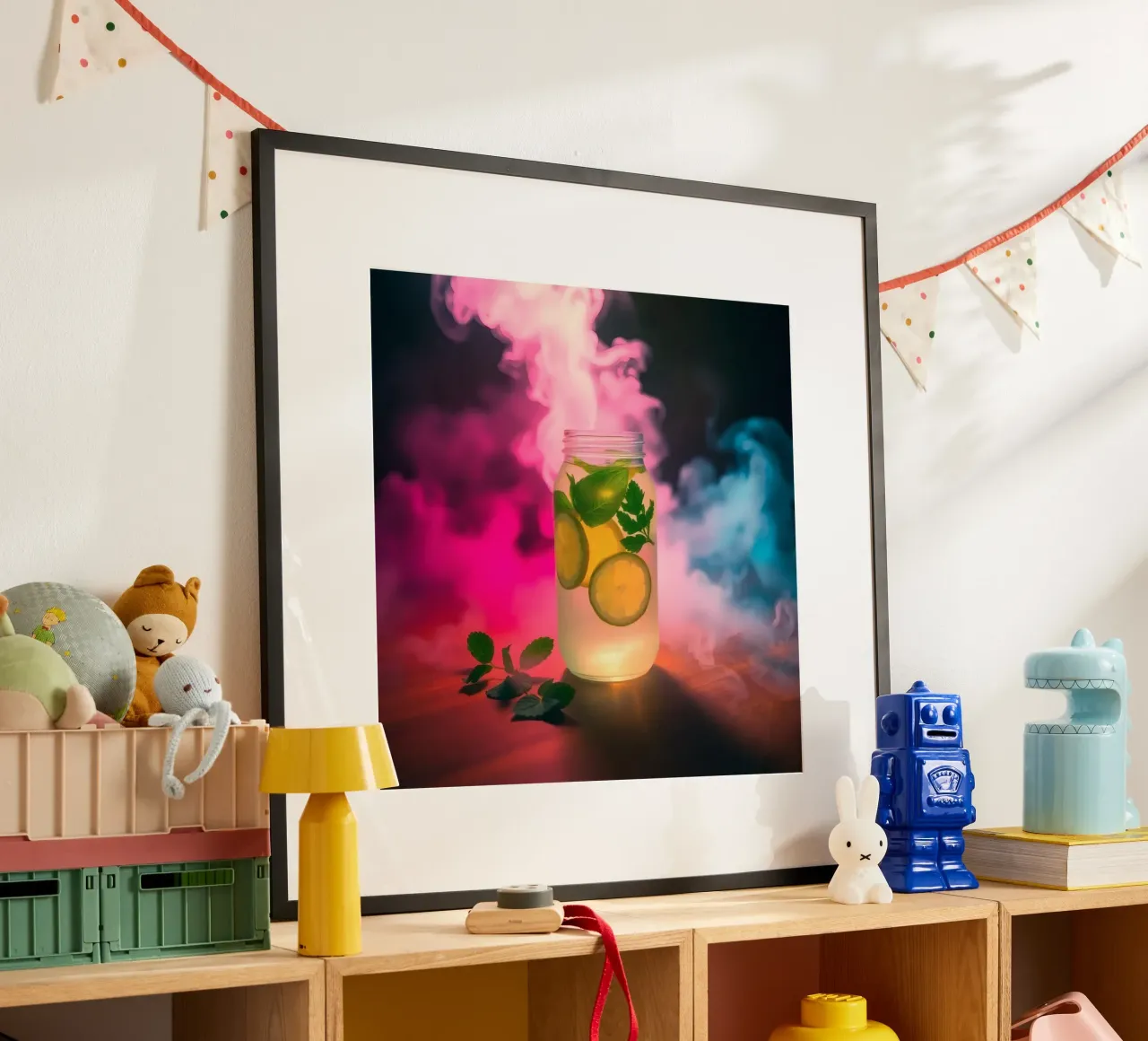 Bevanda rinfrescante con lime e menta circondata da colori carta hahnemühle da DesignDoodle