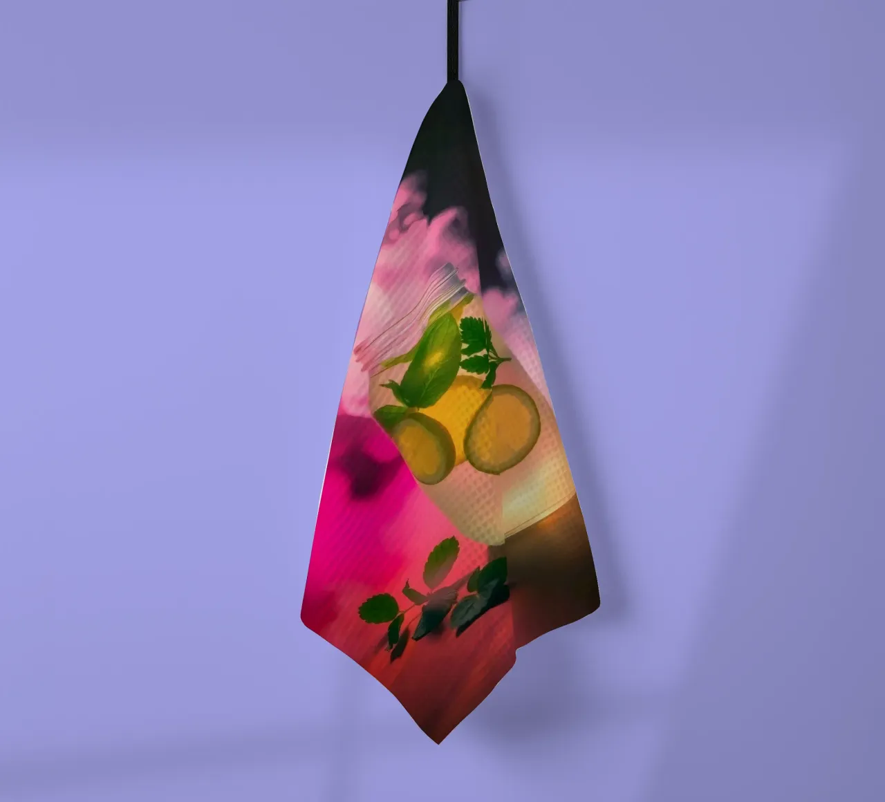 Bevanda rinfrescante con lime e menta circondata da colori canovaccio da cucina da DesignDoodle