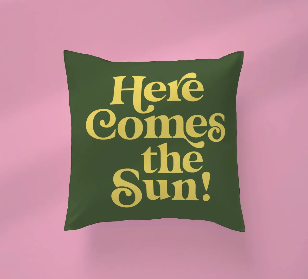 Here Comes the Sun Typography Print in Green and Yellow decorative cushion by THE MOTIVATED TYPE