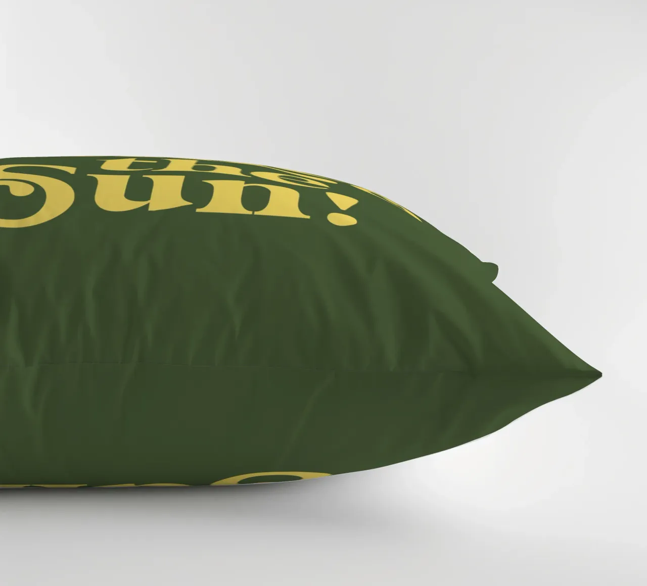 Here Comes the Sun Typography Print in Green and Yellow decorative cushion by THE MOTIVATED TYPE